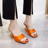 Европейские американские классные тапочки Fish Mouth 2024 Летние тапочки с кристаллами на каблуке Элегантные простые женские тапочки с тканевым лицом Zapatos Mujer
