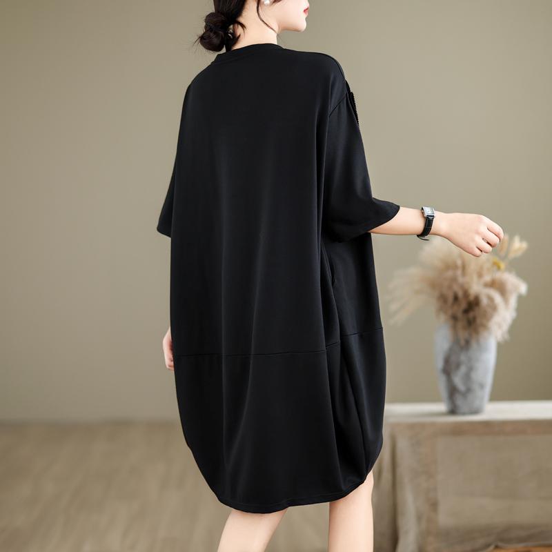 Dimanaf Plus Size Women 2024 New Summer Long Basic Oversize O-Neck Casual Short Sleeve Floral T-Shirt Dress