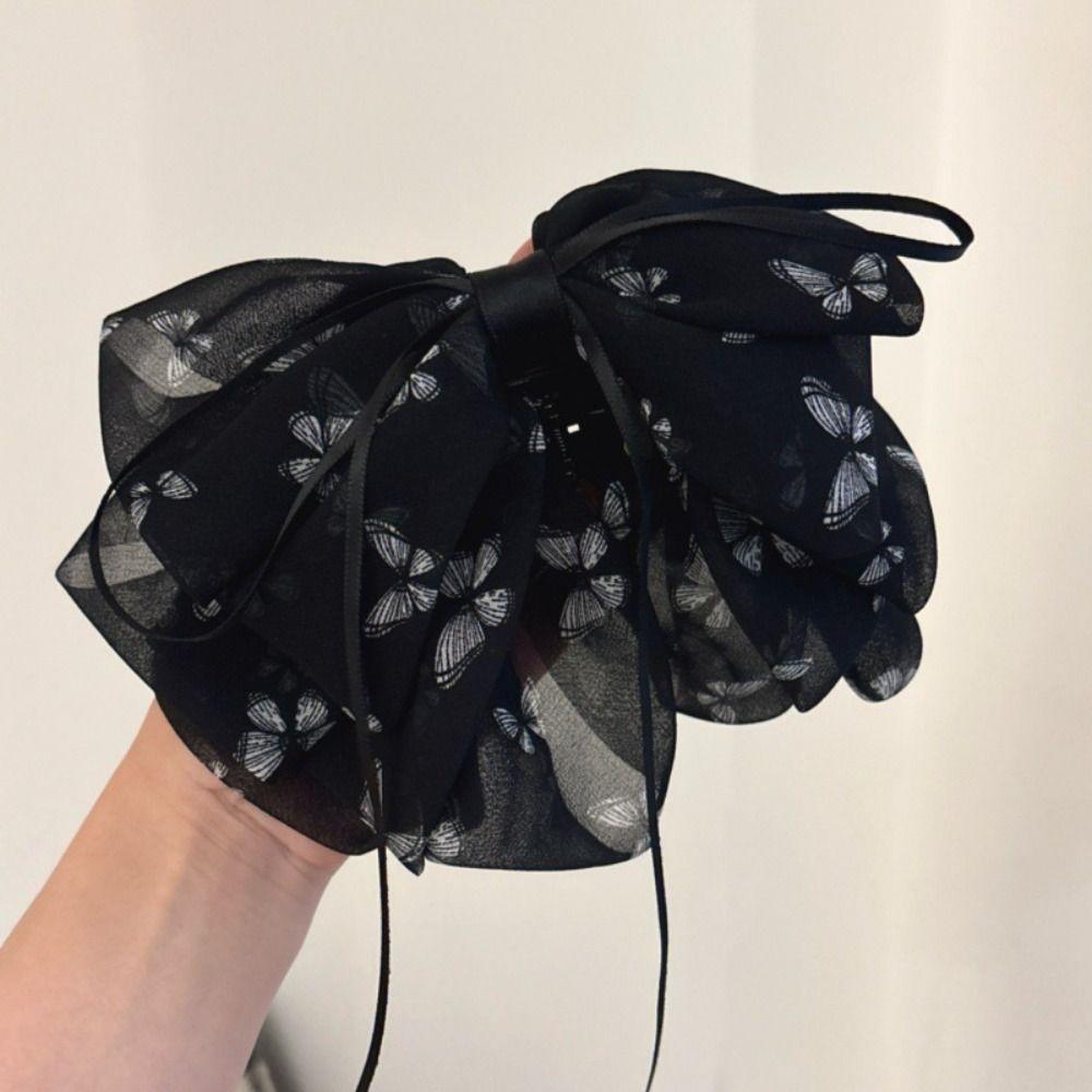 Floral Bow Ribbon Hair Claw Grab Clip Flower Hairpin Barrettes Chiffon Bowknot Hair Clip Girls