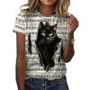 Women's T-shirt Fashion Short-sleeved Top 3d Cat Print Black Kawaii Summer Top