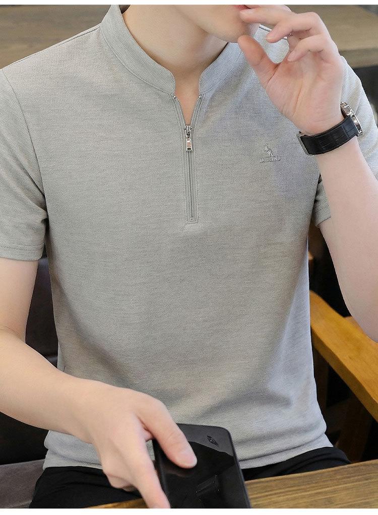 Retro stand up collar/light trendy design: comfortable, fashionable, casual, half zipper stand up collar short sleeved T-shirt for men in summer