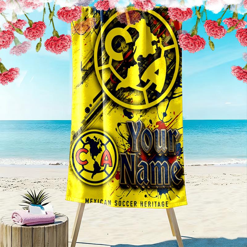 Name Custom Club America Print Beach Towel, Large Soft Quick Dry Towel for Beach Camping Swimming