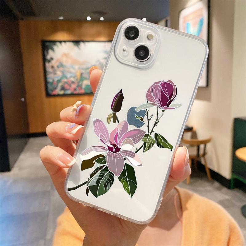 Для iPhone 15 16 14 13 12 11 Pro Max XS X XR SE 7 8 Plus мягкий Силиконовый Прозрачный Чехол Цветок Роскошный Чехол для Телефона