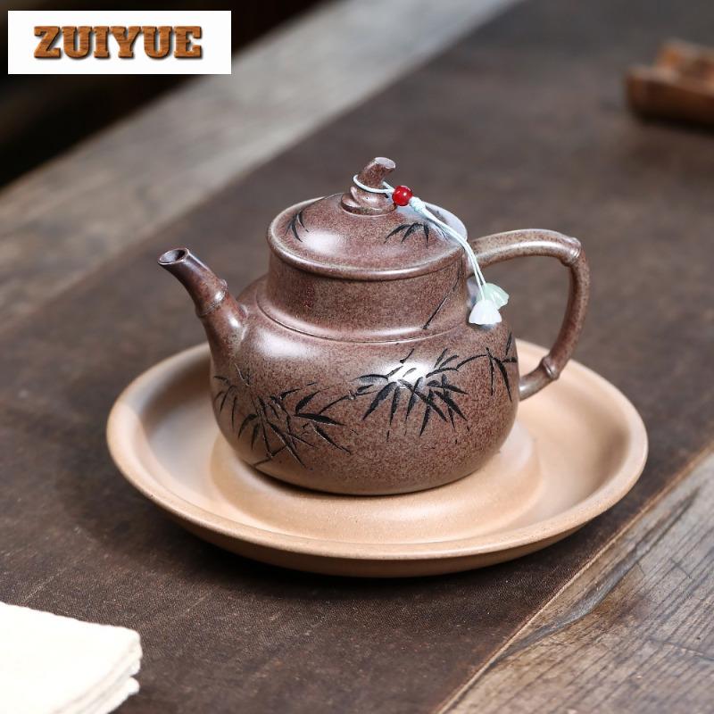270ml Yixing Purple Clay Teapots Handmade Bamboo Shadows Pot Raw Ore Wood-fired Porcelain Mud Tea Making Kettle Zisha Tea Set