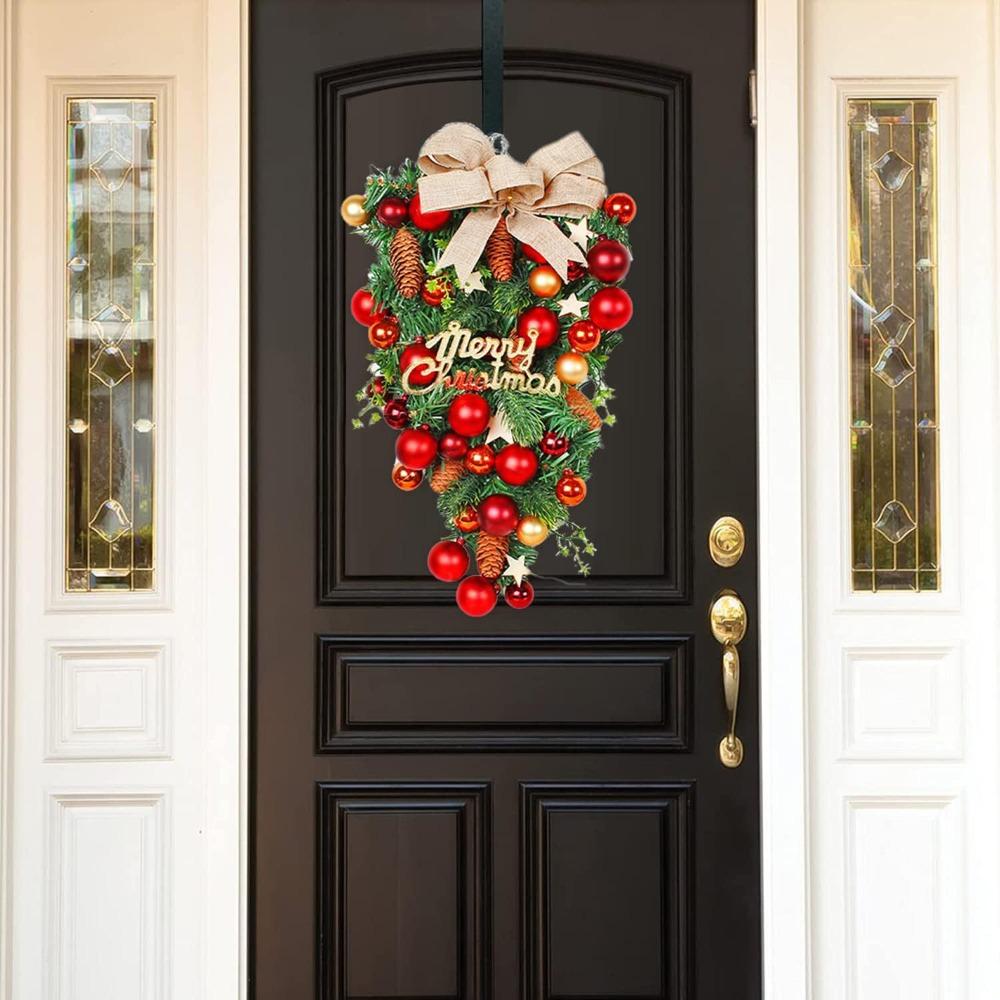 Bowknot Christmas Upside Down Tree Pendant Plastic Christmas Wreath Door Decoration Front Door