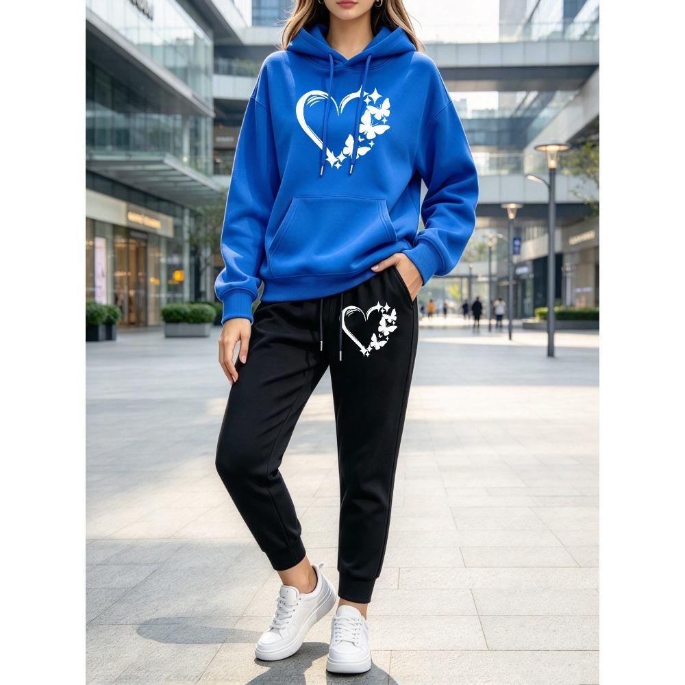 Combination Of Love And Butterfly Printed Y2K Women'S Hoodies Set Drawstring Fleece Hoody Clothing