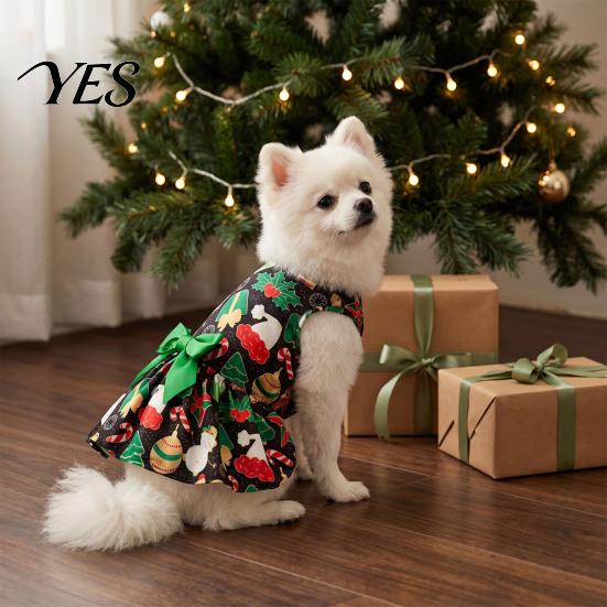 Sleeveless Puppy Party Dress Christmas Dog with Bow, Dress, Cute Pet Apparel for Photos Festive Outfit Small Dogs, Holiday Soft Breathable