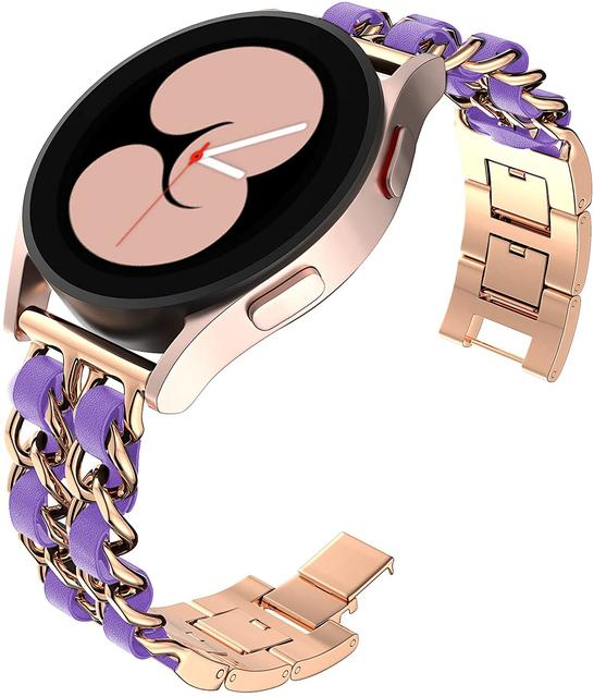 20 мм 22 мм Ремешок для Samsung Galaxy Watch 4/classic/5/6/7/FE/active 2 Кожаный+Металлический звеньевой браслет correa watch 5 Pro 45 мм Ремешок