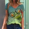 Летний топ с V-образным вырезом и 3D-принтом, модные повседневные женские футболки с короткими рукавами
