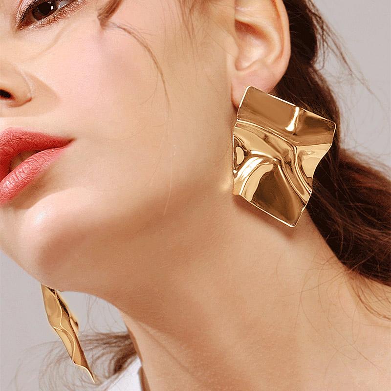 European Metal Round Drop Earrings Vintage Women Irregular Geometry Exaggerate Long Chunky Dangle Ear Pendant Statement Jewelry