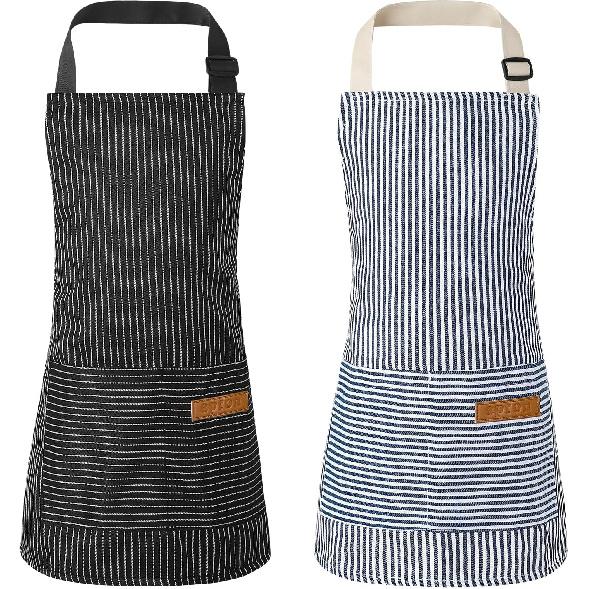 2 Pack Stripes Kids Apron, Kids Cooking Aprons with 2 Pockets, Cute Kids Aprons for Cooking Adjustable