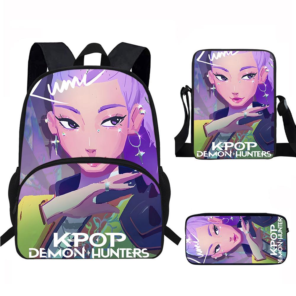 K-Pop Demon Hunters 3-Piece Student Backpack Set Anime-Themed Trendy Printed Backpack Set