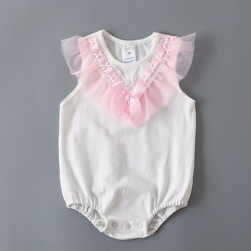 Летние кружевные боди для новорожденных девочек, белый хлопковый комбинезон без рукавов, комбинезон, одежда
