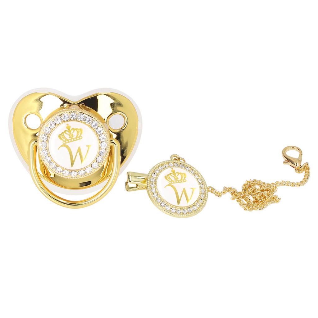 Детская пустышка, портативная, изысканная, с золотыми буквами короны, со стразами, с цепочкой-зажимом