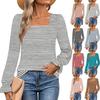 Осенний женский полосатый свитер с длинными рукавами, квадратный воротник, рукав-лепесток, свободная повседневная футболка