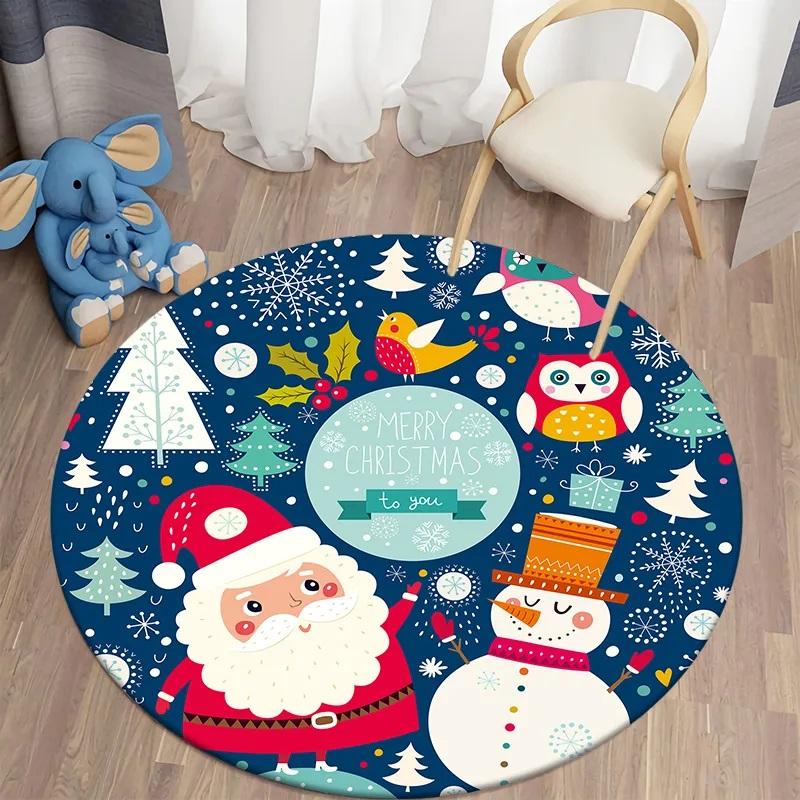 Санта-круглый ковер для дома, гостиной, спальни, коврик для кухни, ванной комнаты, коврик, милое украшение для детской комнаты