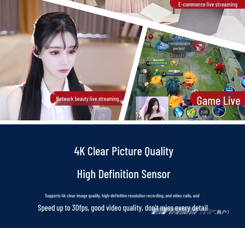 4K Ultra HD Streaming Camera with USB Microphone for Desktop and Laptop