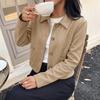 Женский Повседневный Свободный Короткий Пальто из Искусственной Замши с Лацканами