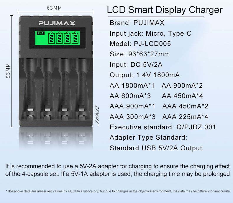 FUJIMAXX LCD Intelligent Display Charger PJ-LCD005 for 1-4 AA/AAA Ni-MH/Ni-CD Batteries