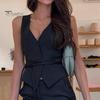 Женский весенне-летний жилет с глубоким v-образным вырезом, повседневный жилет без рукавов на шнуровке, облегающий однотонный праздничный жилет, уличная одежда