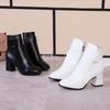 White Black Thick High Heel Ankle Boots Women  Pointed Toe Keep Warm Elegant Short Booties Ladies Ankle Buckle Decoration