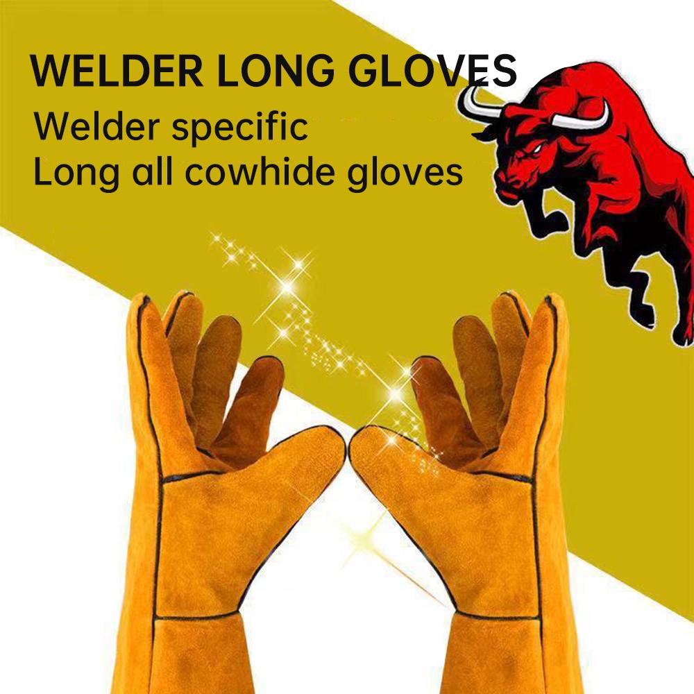 Cowhide Work Gloves Welding Safety Protection Thickened Double Cowhide Gloves Wear-resistant Labour Gloves for Workplace Work