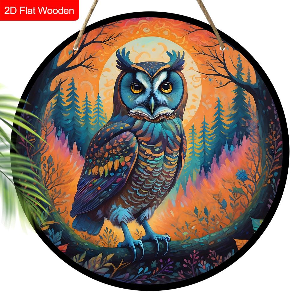 4 Different Styles of Russian Wooden Sign with Owls Pattern, Round Sign for Front Door, Wall Hanging Decor, Ideal Gift for Friend & Family