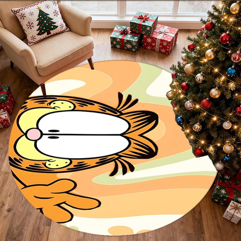 Garfield Pattern Round Rug, Indoor/Outdoor Mat, for Picnic, Gameroom, Bedroom, Office, Living Room, Home Decor Carpet, Birthday Gift