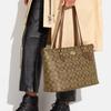 New COACH Zip Top Tote Canvas With Leather Tote Bag, Shopping Bag, Handbag, Shoulder Bag Women's Khaki & White CH504-IME74