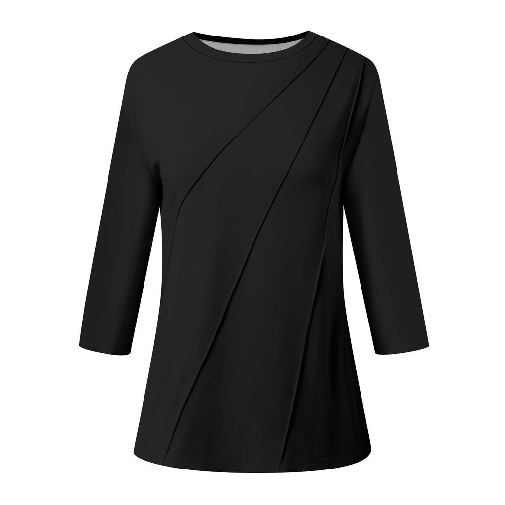 Женская мода повседневные топы с рукавом 3/4 плиссированные модные топы футболки