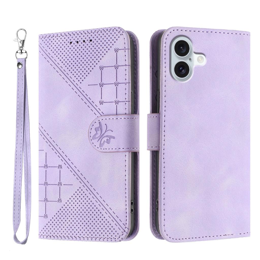 Кожаный чехол-кошелек для iPhone 16 Plus с тиснением в виде бабочек и цветов, чехол для телефона с ремешком