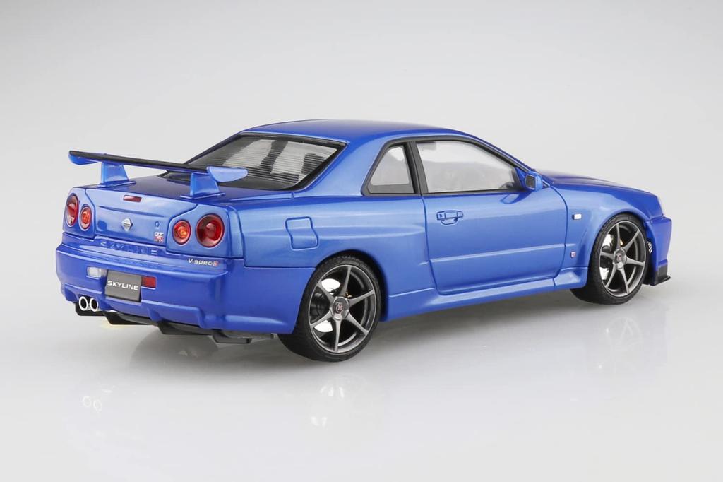 Серия моделей Aoshima Bunka Kyozai Модель Nissan BNR34 Skyline II 2000 Bayside Blue Пластиковый модельный комплект ООО. (АОСИМА) 1/24 Предварительно окрашенный GT-R V-spec 03-A