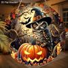 Wooden Halloween Sign with Owl & Pumpkin Pattern Design - Unique Wall Pediments - Ideal for Front Door, Yard, Porch, Room Decor