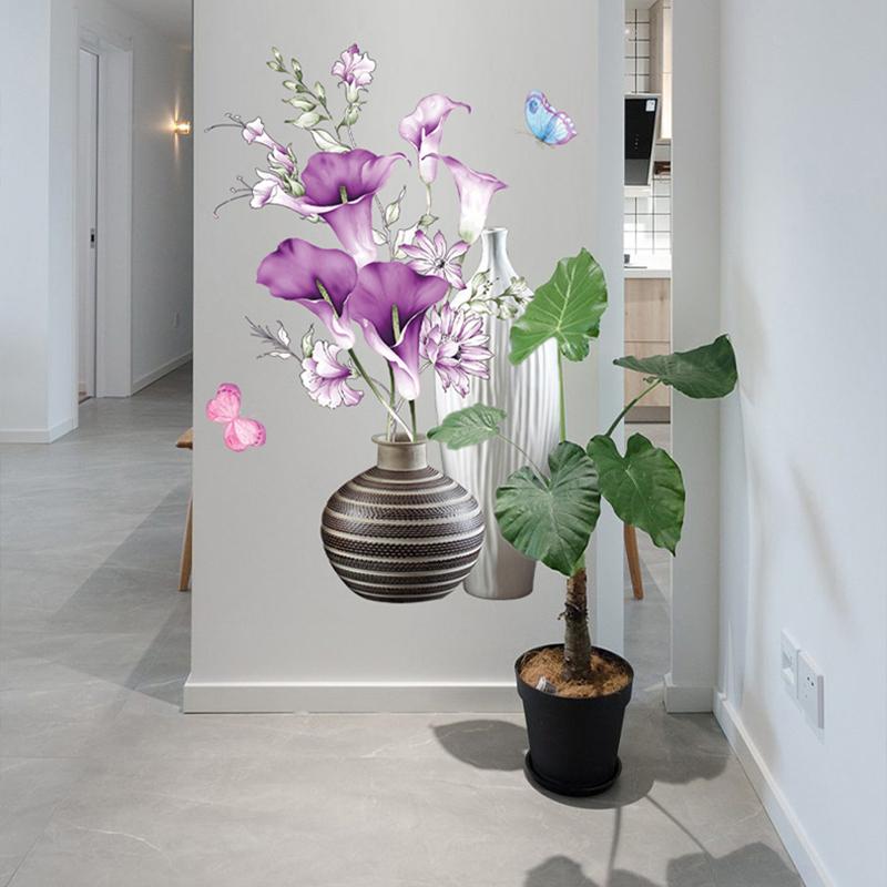 Винтажные 3D-видения ваза для цветов, наклейки на стену, домашний декор, японские съемные наклейки на стены для гостиной, спальни, крыльца, фон