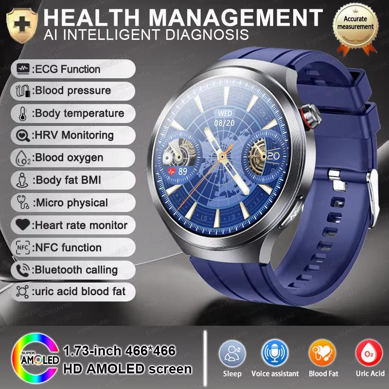 2025 New Health Trackr Uric Acid Blood Lipids Smart Watch Blood Pressure ECG+PPG Clock Body Analysis Smartwatchs Men Emotional Detection