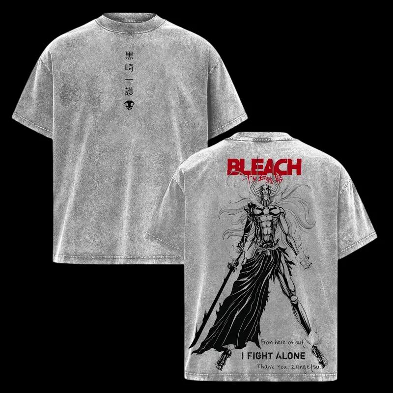 Японская Манга BLEACH Куросаки Ичиго Футболка Готическая Стирка Оверсайз Футболка Для Мужчин Женщин Унисекс Одежда Короткий Рукав Хлопковые Футболки