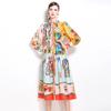 Spring Autumn Women Brand Designer Print Runway Dress Turn-down Collar Shirt Party Dresses With Belt