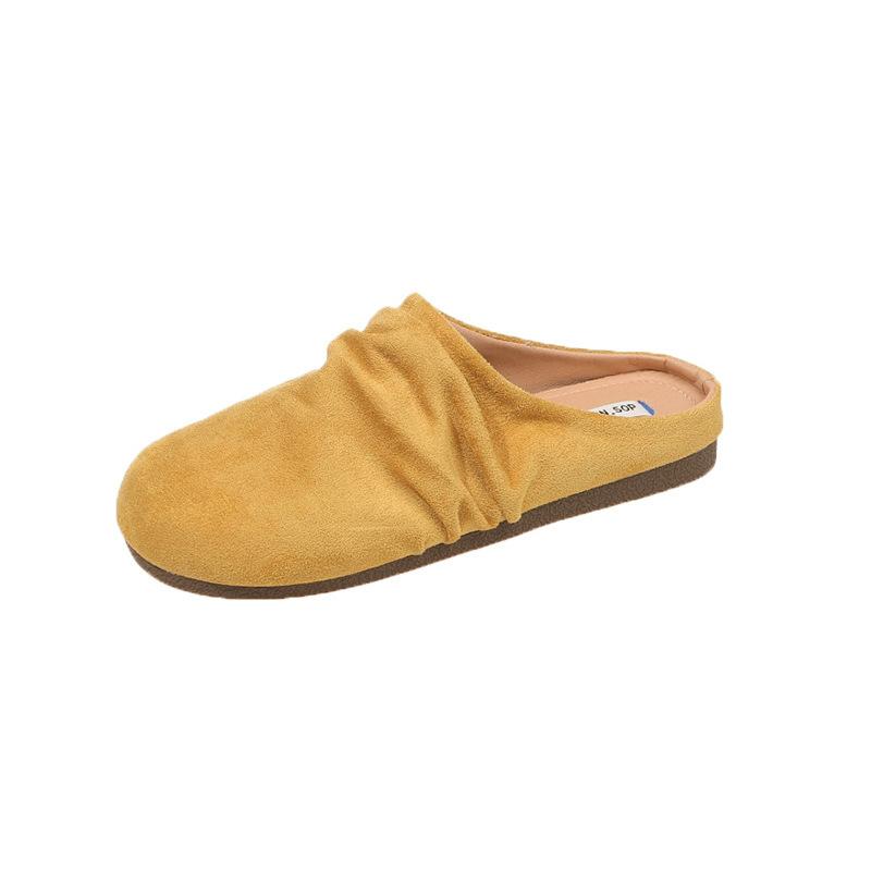 Ретро плиссированные полутапочки баотоу женская верхняя одежда 2025 новые ленивые туфли muller с одной педалью