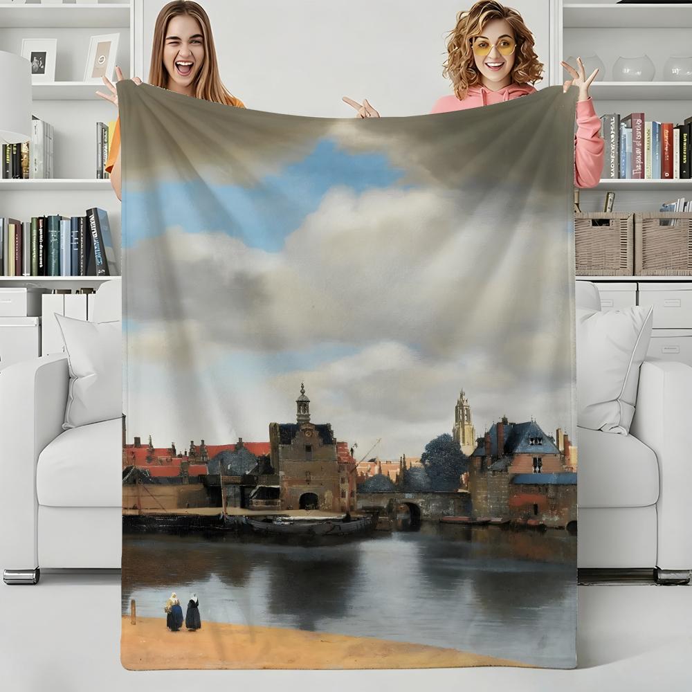 Artist J-Johannes Vermeer Throw Flannel Blanket Perfect for Sofa Office Bed Travel Sleep Read Relax Camping four season use