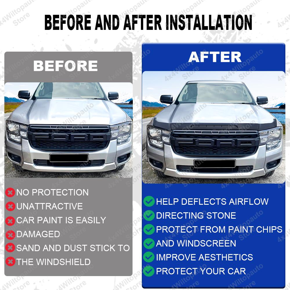 Защита капота Дефлектор от насекомых Капот Для Ford Ranger T9 2025 2025 XLT XLS XL Raptor Wildtrak Дефлектор от насекомых Аксессуары для экстерьера автомобиля