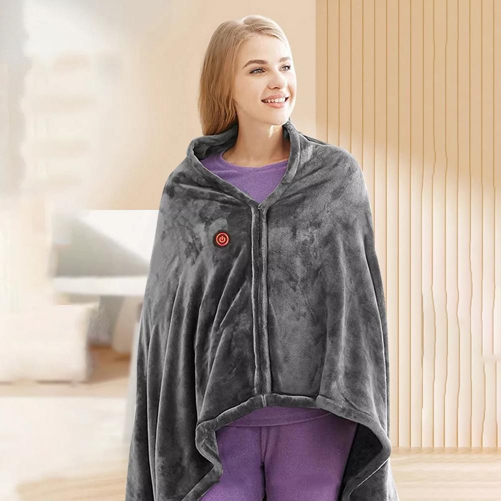 USB Charging Electric Heating Shawl, Coral Fleece Plush Winter Warm Blanket
