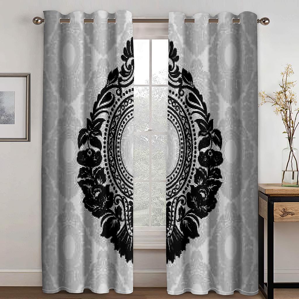 High-quality Luxury Brand Black Pattern 3D Printed Thick Shading Curtain Bedroom Living Room Hotel Window 2 Pieces Free Hooks