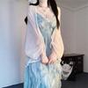 Женский комплект: слегка свободное платье-майка с кружевной отделкой tie-dye и кардиган для защиты от солнца