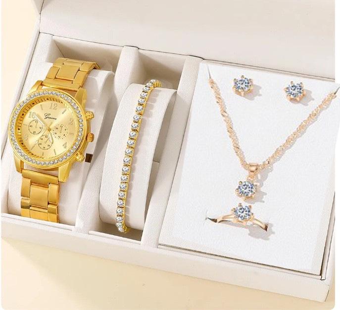 Набор женских универсальных кварцевых наручных часов из 5 предметов со стальным браслетом