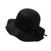 Autumn and winter wavy edge bow strap woolen hat basin hat retro casual versatile temperament top hat woman
