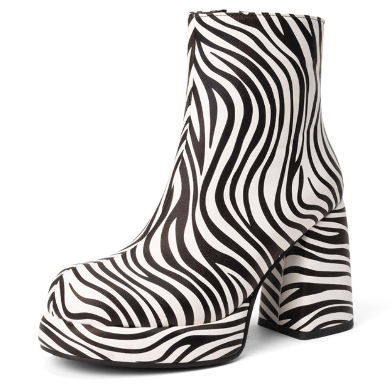 Сексуальные женские ботильоны на платформе, леопардовые короткие туфли, новинка 2025, модные осенне-зимние мотоциклетные ботинки на высоком блочном каблуке для женщин