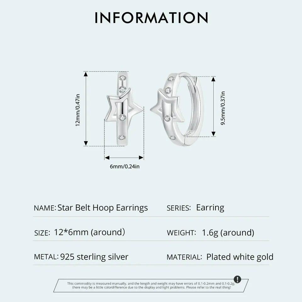 Серьги Huggie BAMOER с покрытием из белого золота, гипоаллергенные маленькие серьги-кольца из стерлингового серебра 925 пробы с фианитами и звездами для женщин