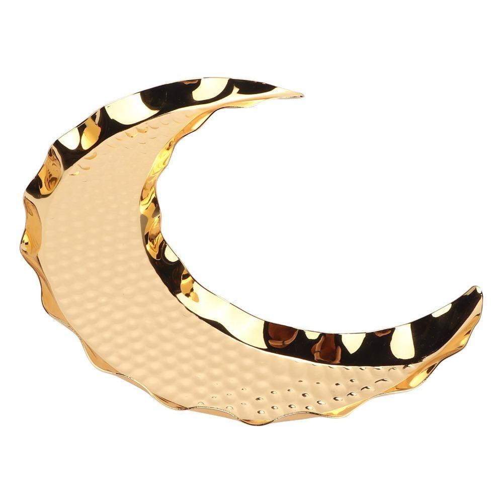 Hammered Texture Fruit Serving Tray Zinc Alloy Metal Dessert Plate For Eid Mubarak Festival