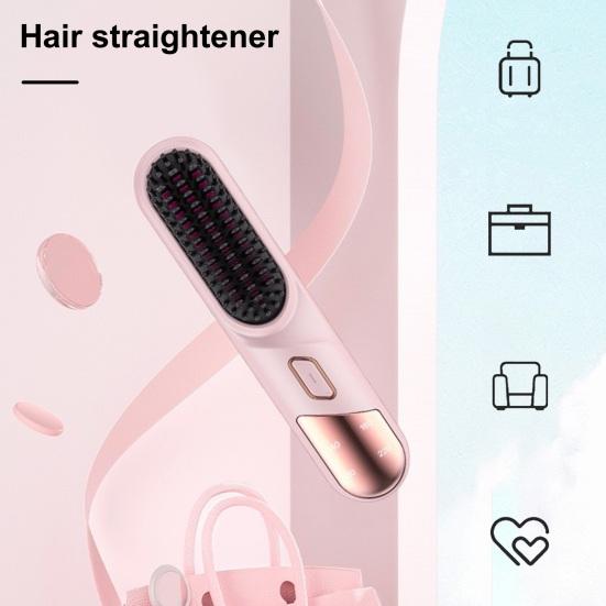 Hair Straightener Brush 4 Temperatures Fast Heating USB Rechargeable Cordless Negative Ions Hot Brush Electric Fluffy Curly Hair Styling Detangling