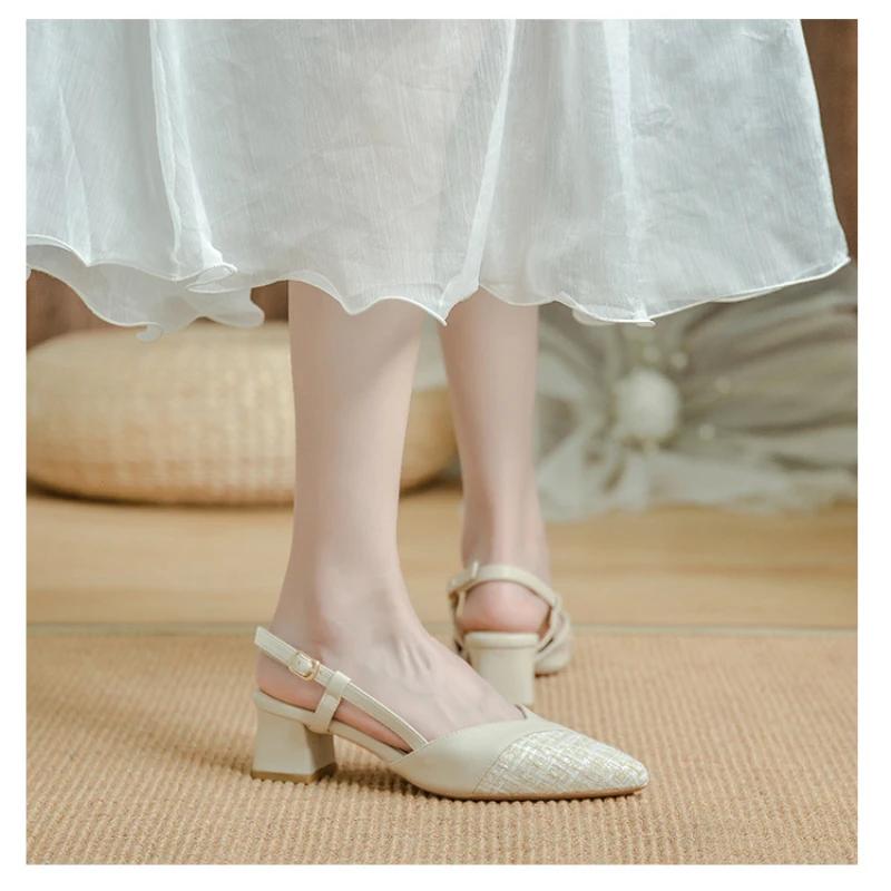 Fashion High Heels Sandals Women Shoes Pointed Toe Thick Heeled Pumps Ladies Elegant Solid Rubber Bottom Shoes Party Wedding Dressed